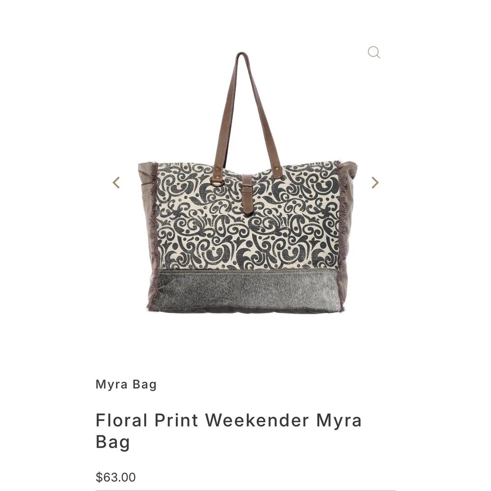 Myra Bag Upcycled Canvas & Cowhide Weekender Tote Large Fringe Travel Bag Boho